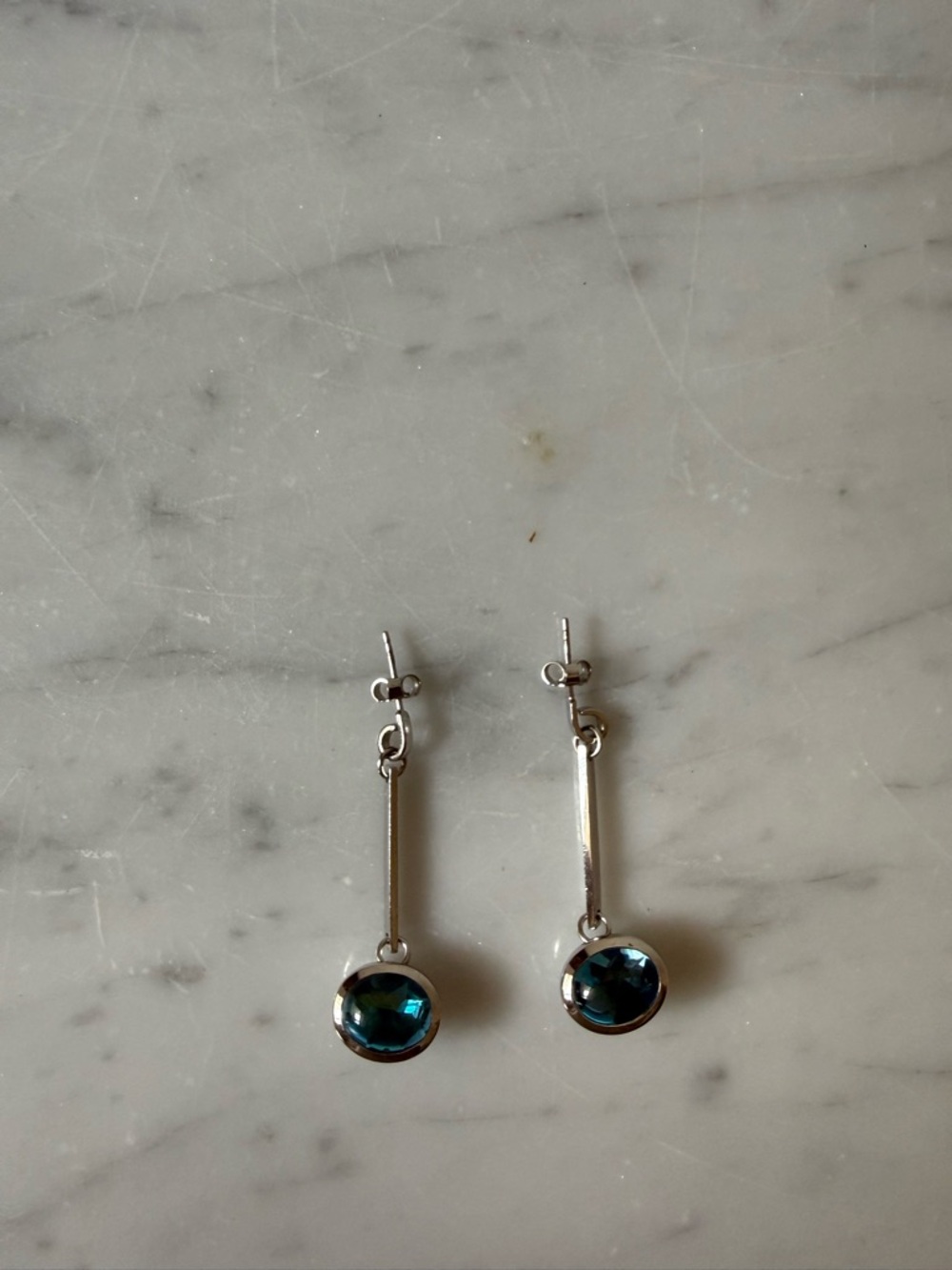 Silver Drop Earrings with Teal Blue Gemstones